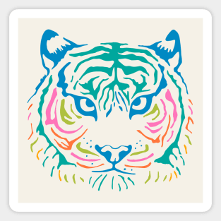 TIGER'S EYE Staring Wild Big Cat Tiger Face Head in Rainbow Colours - UnBlink Studio by Jackie Tahara Magnet